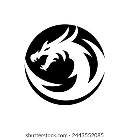 Dragon head silhouette logo design. Serpent vector icon in black and white color