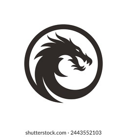 Dragon head silhouette logo design. Serpent vector icon in black and white color