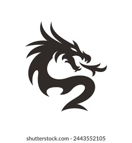 Dragon head silhouette logo design. Serpent vector icon in black and white color