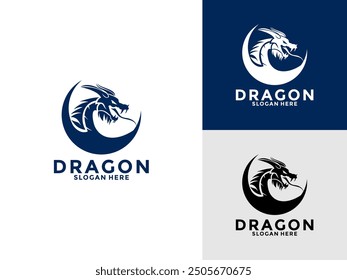 Dragon head silhouette logo design, Dragon silhouette, Chinese zodiac, horoscope logo symbol, icon