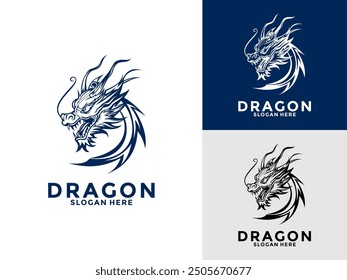 Dragon head silhouette logo design, Dragon silhouette, Chinese zodiac, horoscope logo symbol, icon