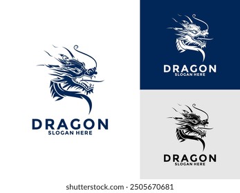 Dragon head silhouette logo design, Dragon silhouette, Chinese zodiac, horoscope logo symbol, icon