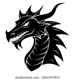 Dragon Head Silhouette on White Background