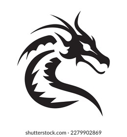 Dragon head. Simple minimalistic vector icon of fantasy animal. Abstract tattoo element of monster. Black and white outlines of mythical creature. Chinese, tribal shape. Zodiac sign. Modern SVG. svg