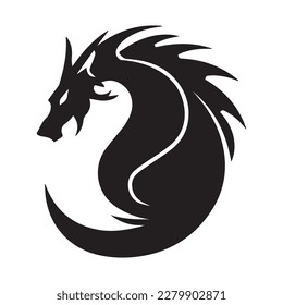 Dragon head. Simple minimalistic vector icon of fantasy animal. Abstract tattoo element of monster. Black and white outlines of mythical creature. Chinese, tribal shape. Zodiac sign. Modern SVG. svg