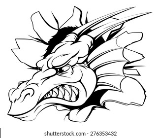 Dragon head smashing out of the wall or background