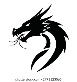 Dragon head with spikes and flames mythical creature side view icon