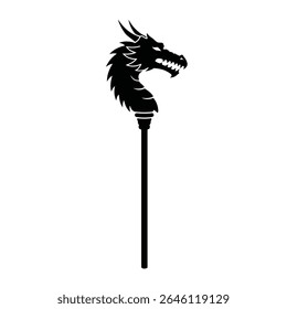 Dragon head staff black silhouette illustration.