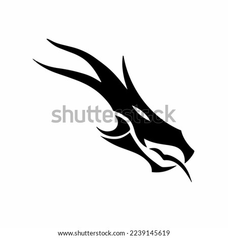 Dragon Head Symbol Logo on White Background. Animal Tribal Stencil Tattoo Design Concept. Flat Vector Illustration.
