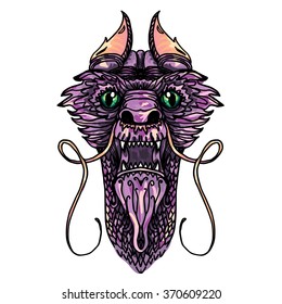 Dragon Head in tattoo and cartoon style. Vector