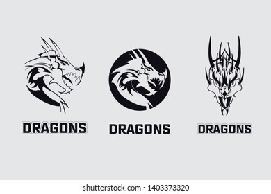 Dragon Head Tattoo-Three variations tribal style tattoo set
