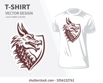 Dragon head vector illustration for t shirt printing and embroidery - design on a white background.