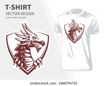 Dragon head vector illustration for t shirt printing and embroidery - design on a white background.
