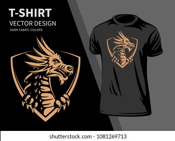 Dragon head vector illustration for t shirt printing and embroidery - design on a black background.