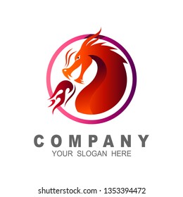 Dragon head vector logo , dragon logo with circle and fire