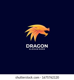 Dragon Head Vector Logo Illustration. Gradient Colorful Style.