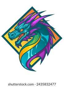 dragon head vector logo with unique and modern color line strokes