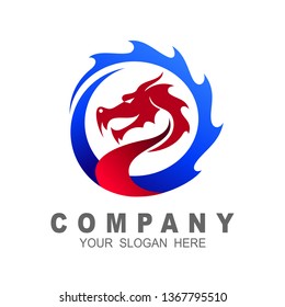 Dragon head vector logo,circle logo with dragon