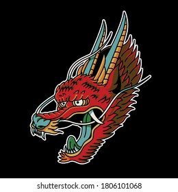 Dragon Head Vintage Tattoo Illustration