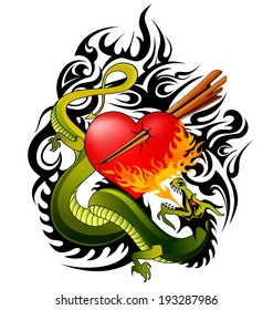 dragon and heart tattoo design
