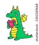 Сartoon  dragon with heart- vector illustration.