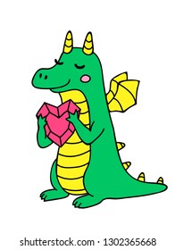 Сartoon  dragon with heart- vector illustration.