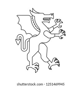 Dragon Heraldic animal linear style. Fantastic Beast. Monster for coat of arms. Heraldry design element.