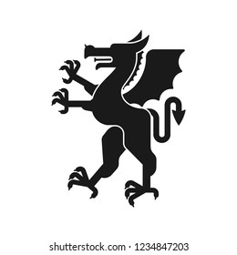 Dragon Heraldic animal silhouette. Fantastic Beast. Monster for coat of arms. Heraldry design element.