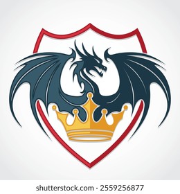 dragon heraldry symbol with crown color logo