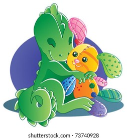  	Dragon and his toy bunny