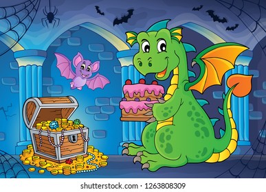 Dragon holding cake theme image 2 - eps10 vector illustration.