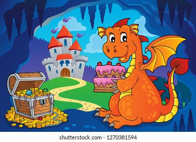 Dragon holding cake theme image 4 - eps10 vector illustration.