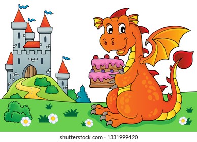 Dragon holding cake theme image 5 - eps10 vector illustration.