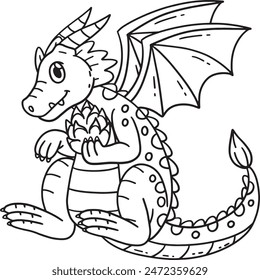 Dragon Holding Fruits Isolated Coloring Page