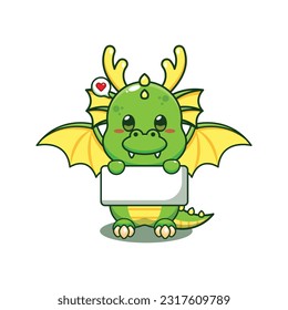 dragon holding greeting banner cartoon vector illustration.
