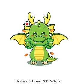 dragon holding money cartoon vector illustration.