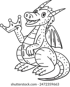 Dragon Holding a Trident Isolated Coloring Page