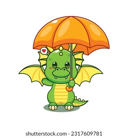 dragón sosteniendo la ilustración vectorial de la caricatura del paraguas.