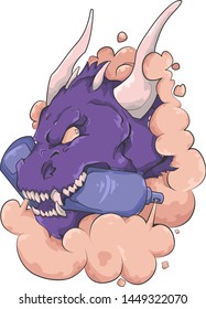 The dragon holds a paint can in his teeth.