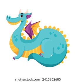 Dragon with Horns and Wings as Good Fairytale Character Vector Illustration