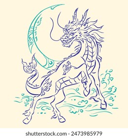 Dragon horse in the sea vector for card, decoration, illustration