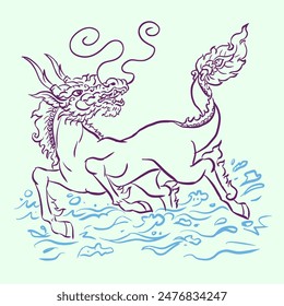 Dragon horse vector for card, decoration, illustration