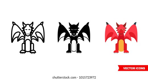 Dragon icon of 3 types: color, black and white, outline. Isolated vector sign symbol.