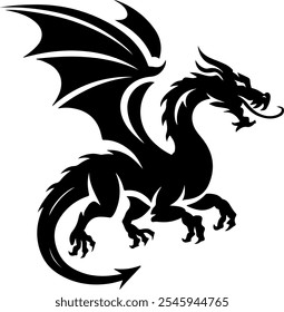 Dragon icon black silhouette on white background 