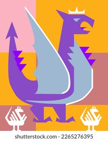 Icono del dragón en estilo plano. Ilustración de dragón sobre fondo colorido.