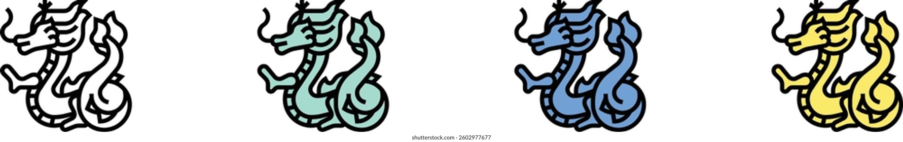 dragon icon. Outline, Green, Blue and Yellow Style Design Isolated On White Background