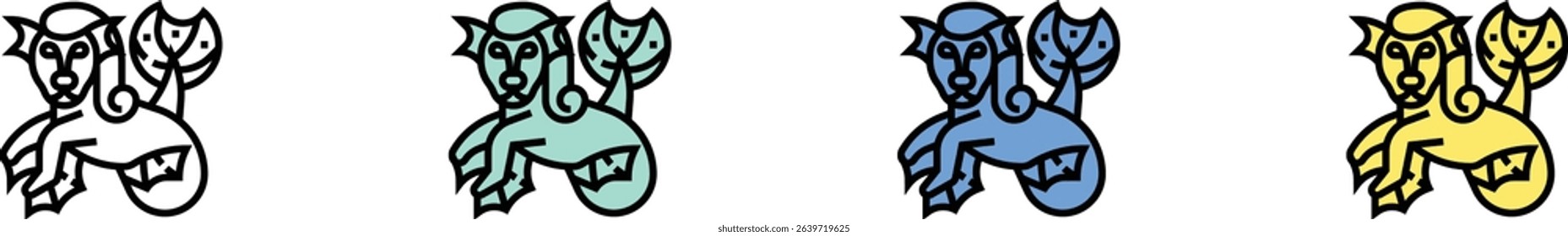 dragon icon. Outline, Green, Blue and Yellow Style Design Isolated On White Background