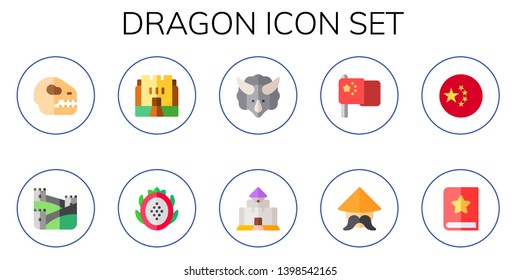 dragon icon set. 10 flat dragon icons.  Simple modern icons about  - dinosaur, great wall of china, medieval, dragon fruit, triceratops, china, chinese, tale