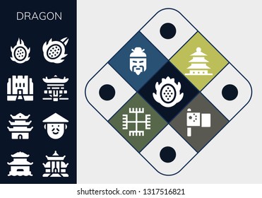 dragon icon set. 13 filled dragon icons.  Simple modern icons about  - Dragon fruit, Pagoda, Chinese, Medieval, Gnosticism, China
