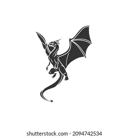 Dragon Icon Silhouette Illustration. Fantasy Creature Flying Vector Graphic Pictogram Symbol Clip Art. Doodle Sketch Black Sign.